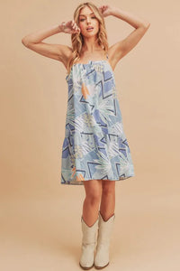 Aemi + Co Printed Ruffled Hem Square Neck Mini Cami Dress - Brittney MADE