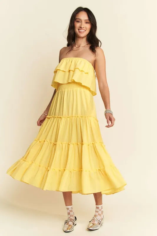 Davi & Dani Tiered Flowing Tube Midi Dress - Brittney MADE