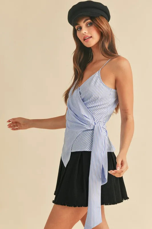 Aemi + Co Side Knotted Surplice Striped Cami - Brittney MADE