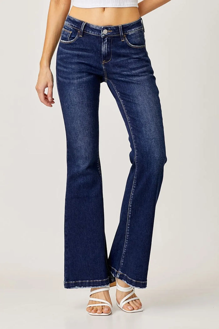 RISEN Full Size Low Rise Flare Jeans - Brittney MADE