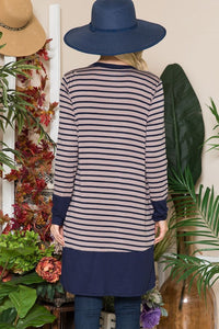 Celeste Full Size Striped Button Up Long Sleeve Cardigan Plus Size - Brittney MADE