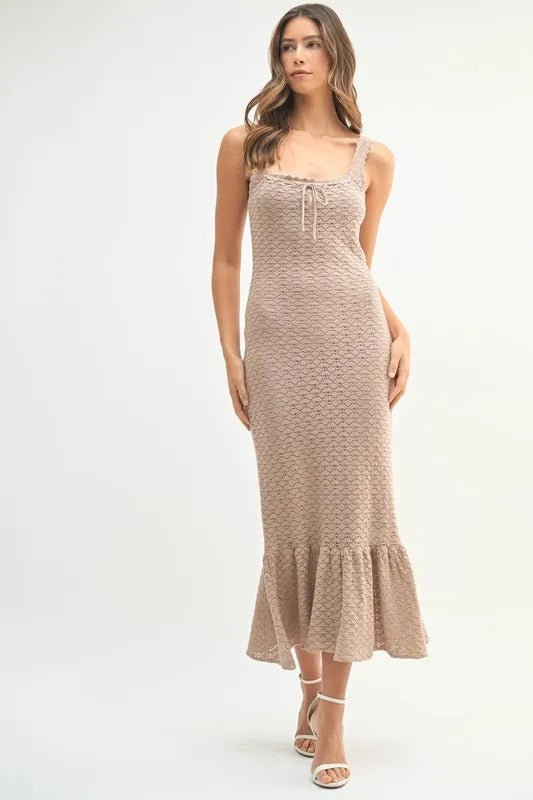 MABLE Ruffled Hem Sleeveless Crochet Knit Midi Dress - Brittney MADE