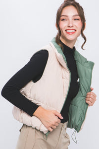 Love Tree Zip Up Cropped Contrast Reversible Vest - Brittney MADE