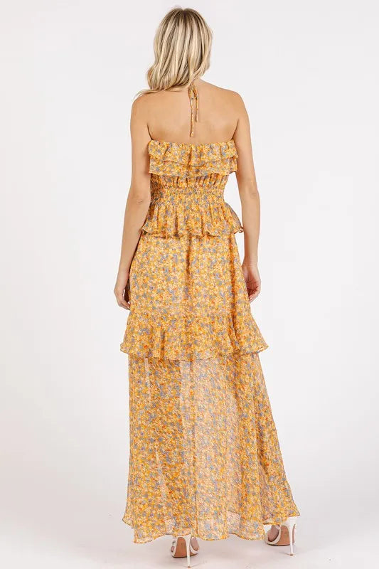 Mittoshop Ruffled Smocked Floral Halter Neck Maxi Dress - Brittney MADE