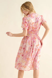 And The Why Full Size Smocked Waist Printed Midi Dress - Brittney MADE