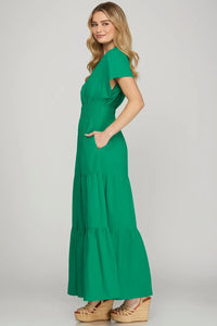 She + Sky Surplice Short Sleeve Tiered Maxi Dress With Pockets - Brittney MADE