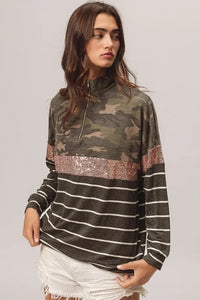 BiBi Camouflage French Terry Knit Top - Brittney MADE