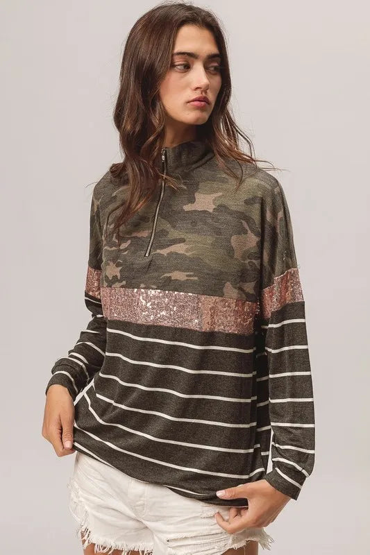BiBi Camouflage French Terry Knit Top - Brittney MADE