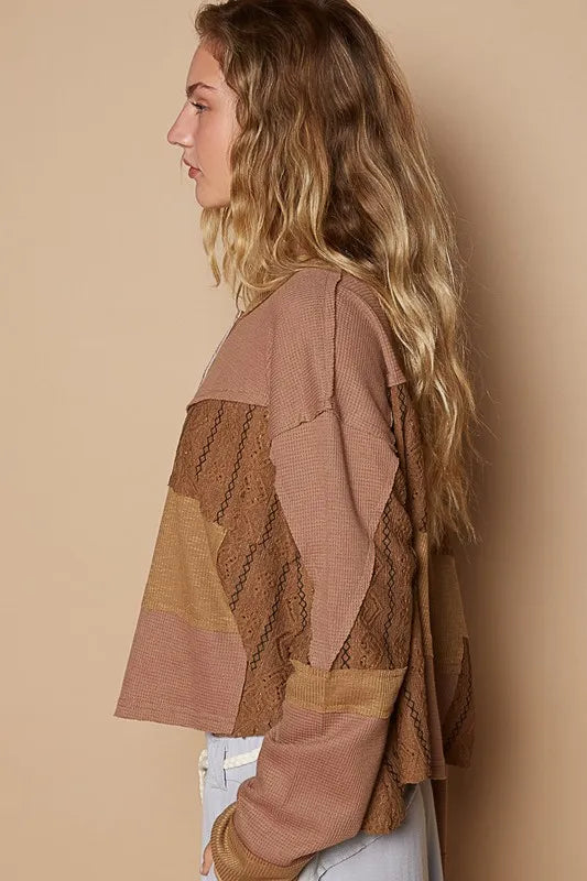 POL Half Button Color Block Drop Shoulder Knit Top - Brittney MADE