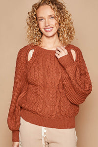 POL Cable Knit Cutout Long Sleeve Sweater - Brittney MADE