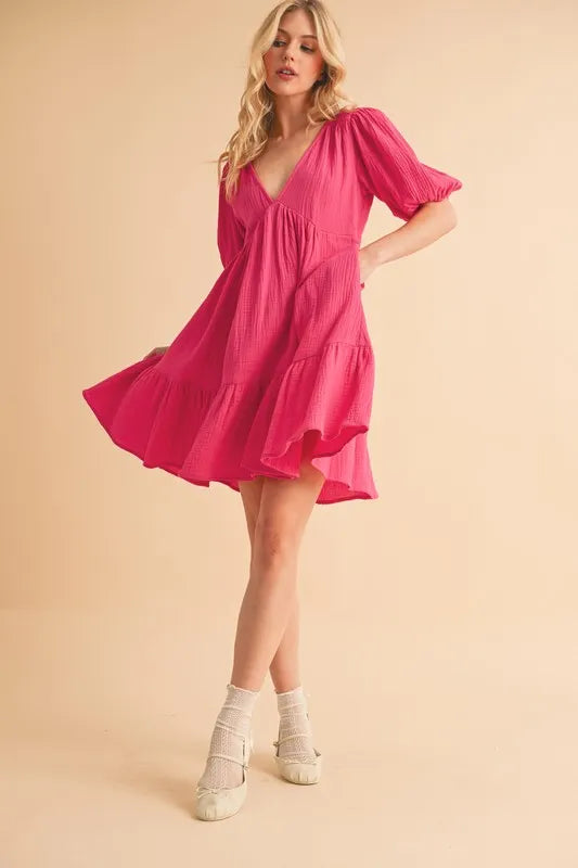 Aemi+Co Tied Back Ruffled Short Sleeve Mini Dress - Brittney MADE