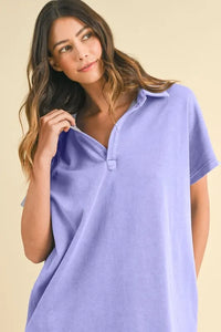 Annie Wear Mineral Washed Johnny Collar Short Sleeve Dress - Brittney MADE