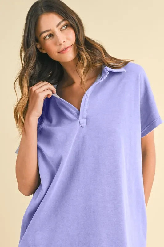 Annie Wear Mineral Washed Johnny Collar Short Sleeve Dress - Brittney MADE