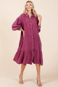 Mittoshop Mineral Wash Cotton Gauze Ruffle Midi Shirt Dress - Brittney MADE