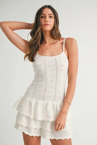 MABLE Bow Pointelle Knit Ruffle Mini Dress - Brittney MADE