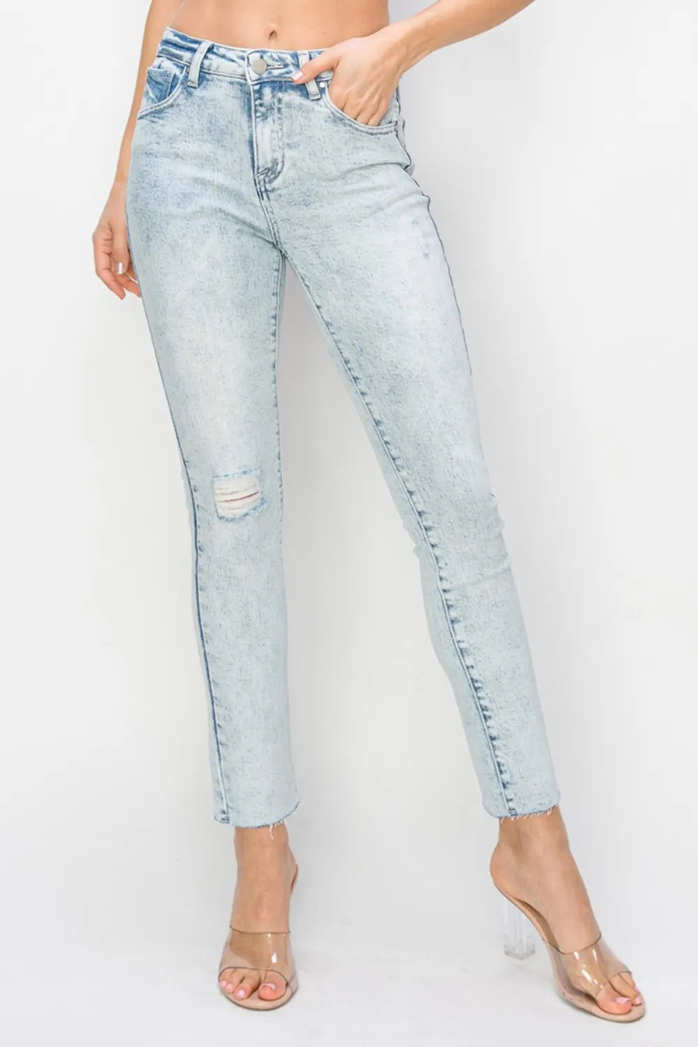 Risen Full Size High Rise Distressed Skinny Jeans - Brittney MADE