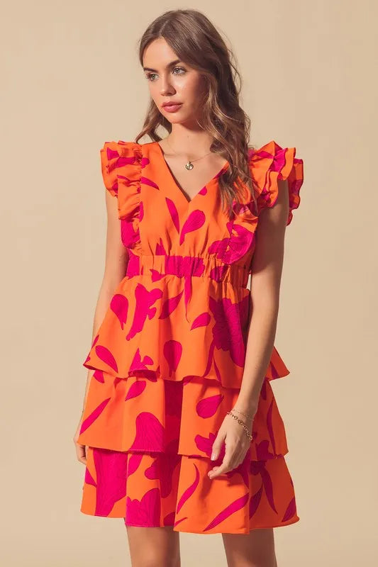SO ME Floral V Neck Layered Dress with Elasticized Waist - Brittney MADE