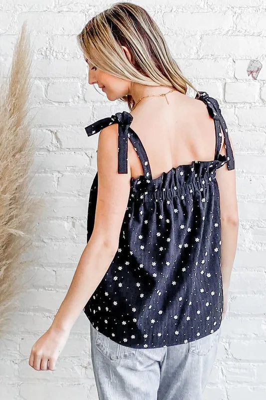 And The Why Daisy Polka Dot Print Ruffle Tank Top - Brittney MADE