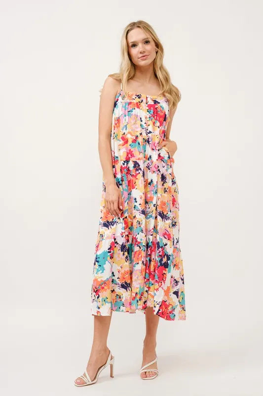 And The Why Tiered Floral Midi Cami Dress with Pockets - Brittney MADE