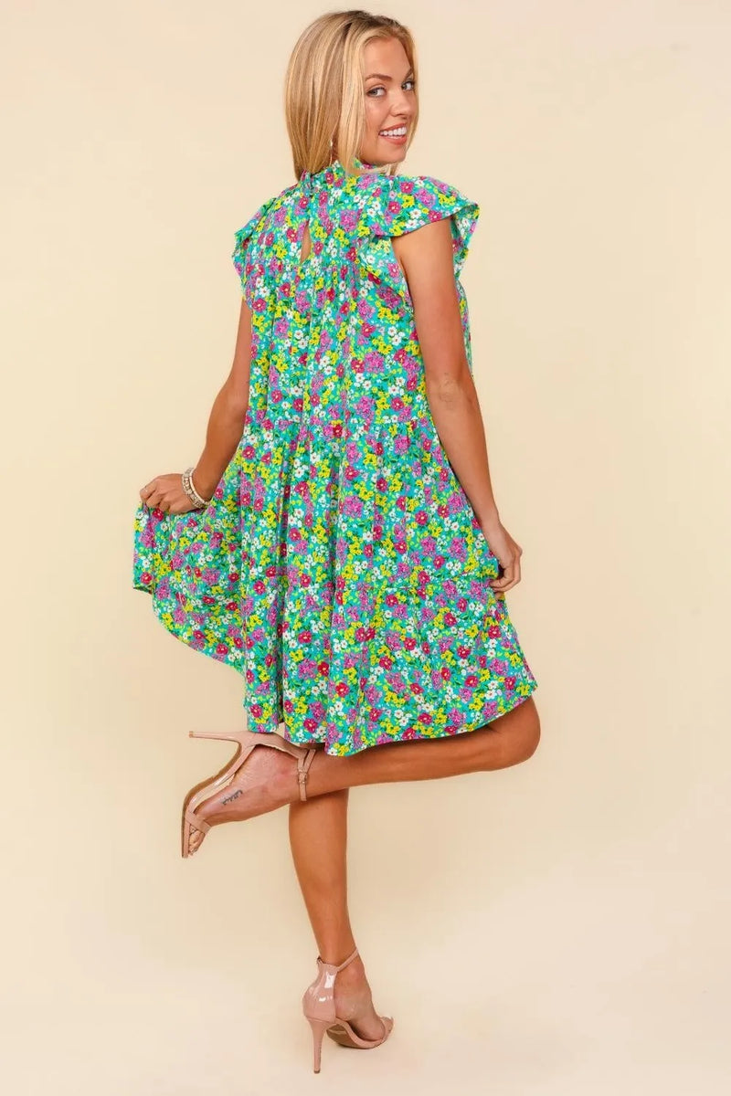 Haptics Frilled Mock Neck Ditsy Floral Dress - Brittney MADE