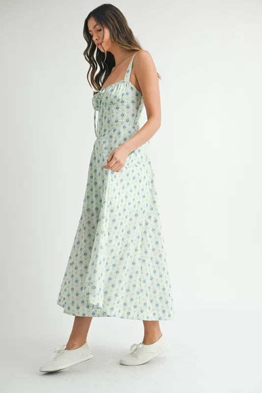 MABLE Floral Print Bustier Back Lace Up Midi Dress - Brittney MADE