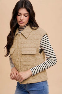 Annie Wear Texture Quilted Snap Down Vest Coat - Brittney MADE