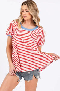 Ces Femme Striped Round Neck Short Sleeve T-Shirt - Brittney MADE