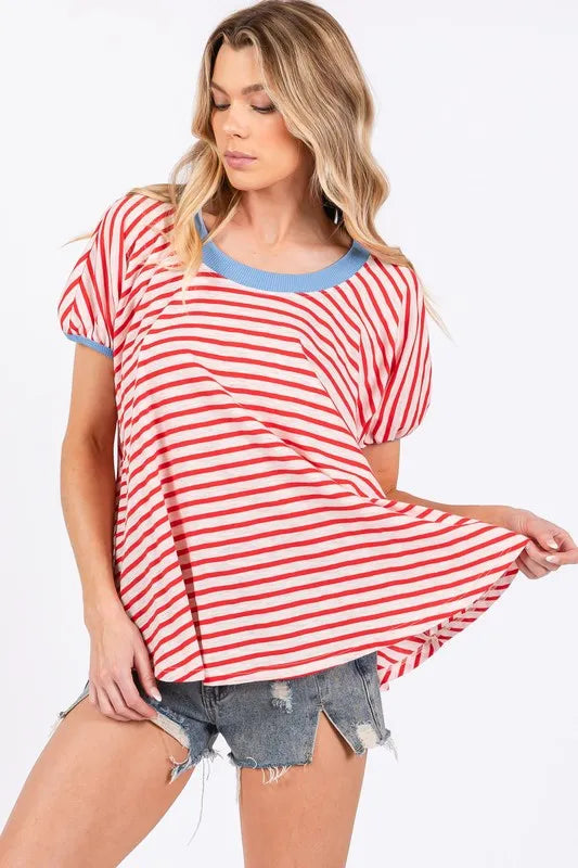 Ces Femme Striped Round Neck Short Sleeve T-Shirt - Brittney MADE