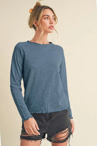 Aemi + Co Lettuce Hemline Round Neck Raglan Sleeve T-Shirt - Brittney MADE