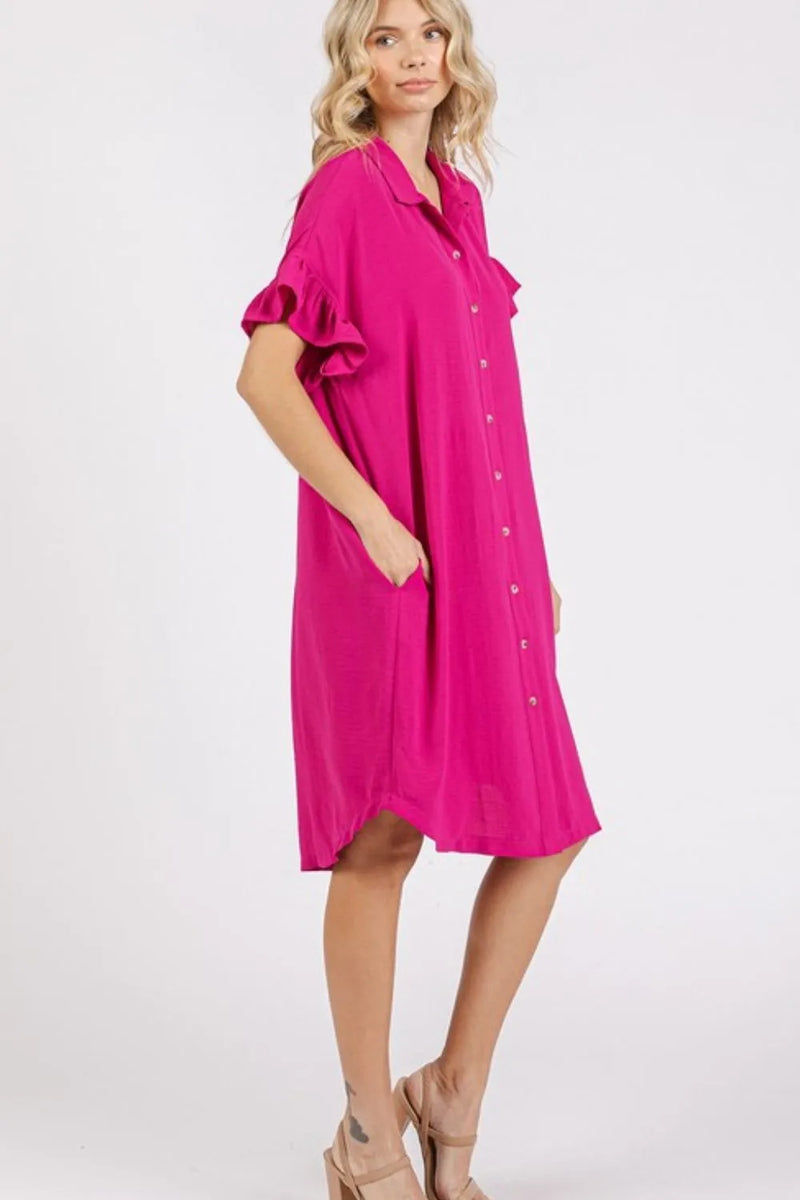 Mittoshop Button Down Flounce Sleeve Dress with Pockets - Brittney MADE