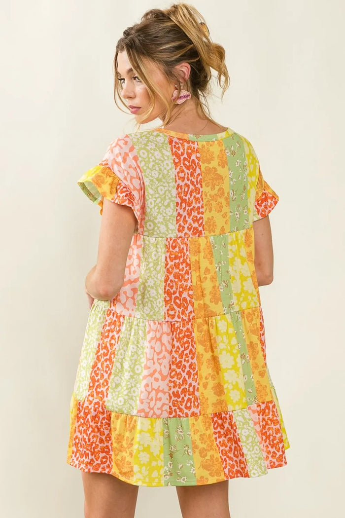 BiBi Leopard Short Sleeve Tiered Dress - Brittney MADE