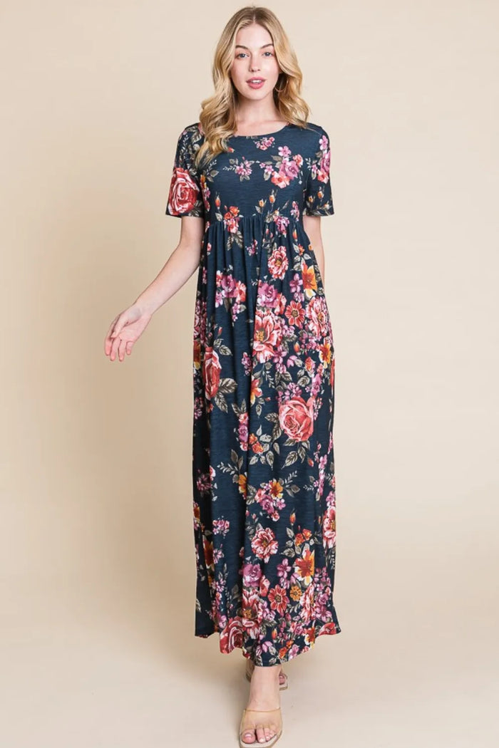 BOMBOM Floral Short Sleeve Maxi Dress - Brittney MADE
