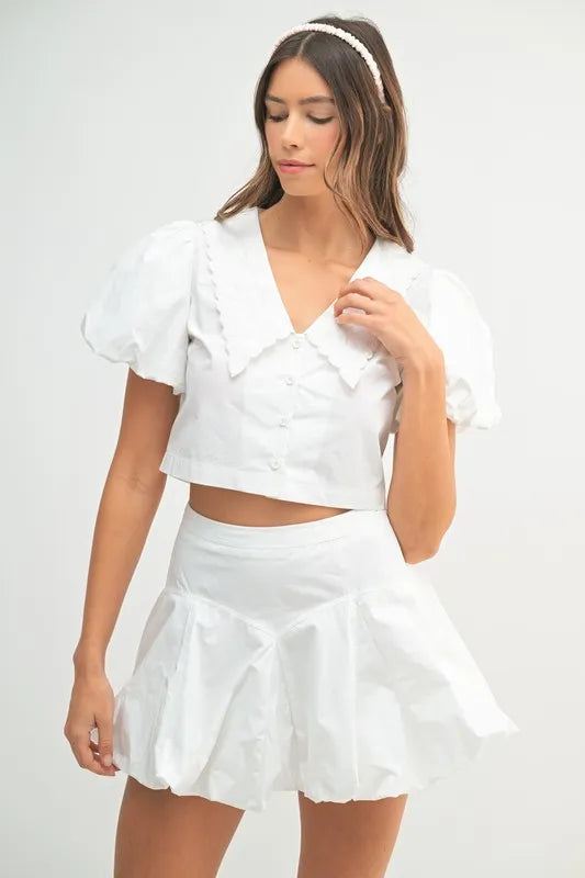 MABLE Puff Sleeve Button Down Top and Bubble Skirt Set - Brittney MADE