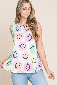 BOMBOM Smiley Face Round Neck Tank - Brittney MADE