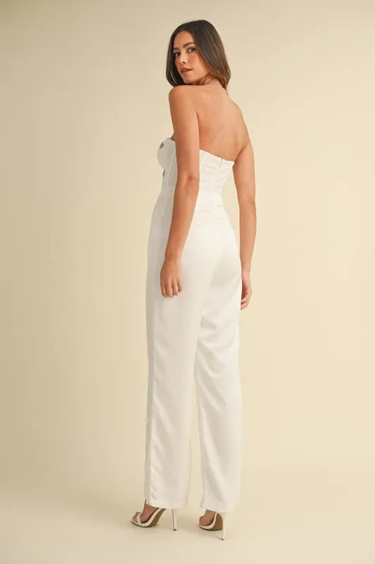 MABLE Rhinestone Applique Bustier Jumpsuit - Brittney MADE