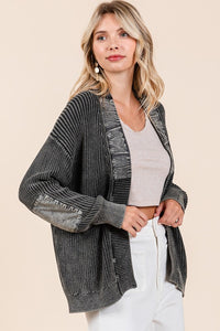 Mittoshop Contrast Patch Open Front Mineral Wash Cardigan - Brittney MADE