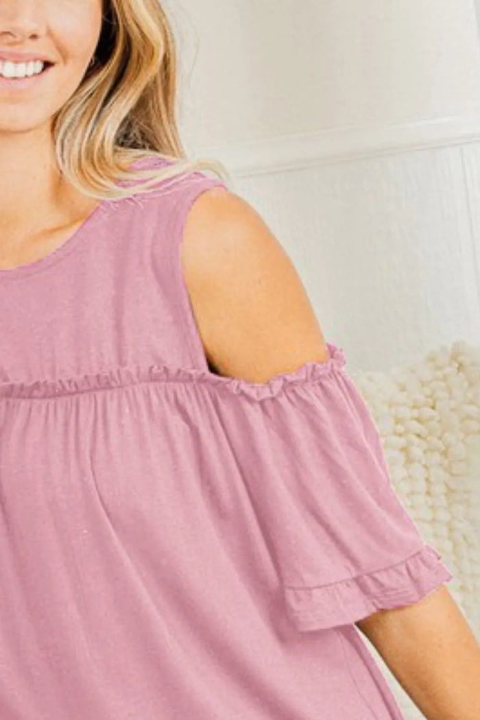 Heimish Full Size Frill Round Neck Cold Shoulder T-Shirt Plus Size - Brittney MADE