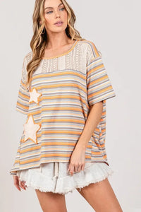 SAGE+FIG Accent Striped with Star Applique T-Shirt - Brittney MADE