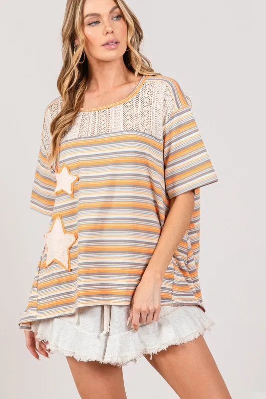 SAGE+FIG Accent Striped with Star Applique T-Shirt - Brittney MADE