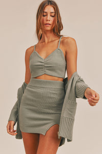 MABLE 3 Pieces Sweater Set with Crop Cami, Mini Skirt, Cardigan - Brittney MADE