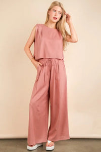 VERY J Solid Woven Top & Pants Set - Brittney MADE