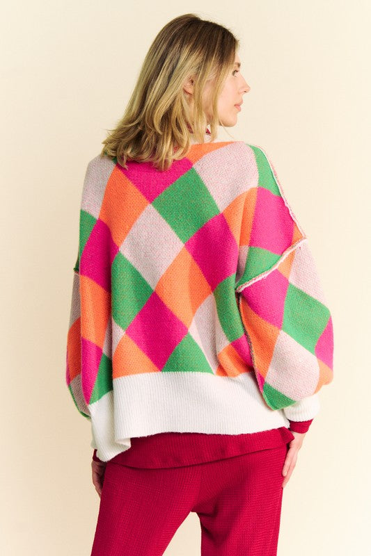 Davi & Dani Exposed Seam Color Block Dropped Shoulder Sweater - Brittney MADE