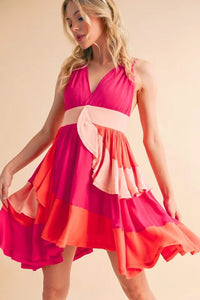 Aemi+Co Ruffled Color Block Sleeveless Mini Dress - Brittney MADE
