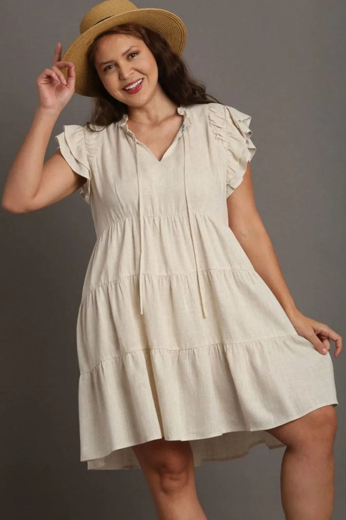 Umgee Full Size Linen A-line Tiered Mini Dress Plus Size - Brittney MADE