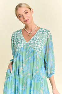 Davi & Dani Geo and Floral Print Mixed Tiered Dress - Brittney MADE