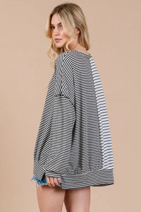 Ces Femme Striped Round Neck Long Sleeve Knit Top - Brittney MADE