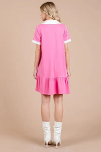 Ces Femme Ruffled Hem Johnny Collar Short Sleeve Dress - Brittney MADE