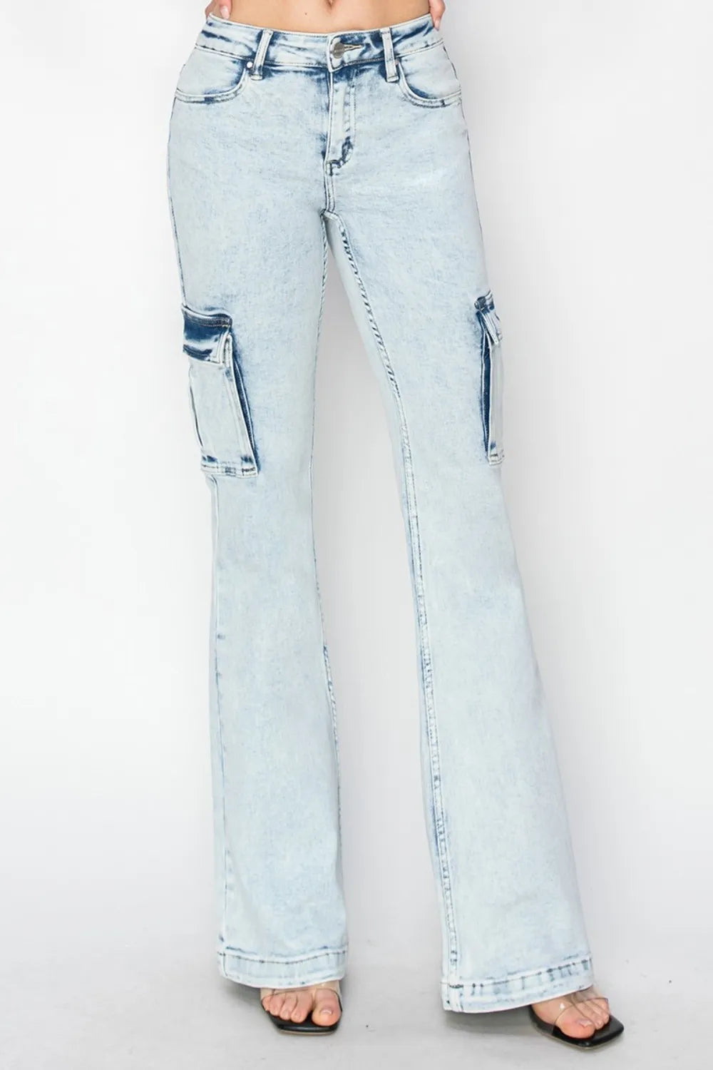 RISEN Full Size High Rise Cargo Flare Jeans - Brittney MADE