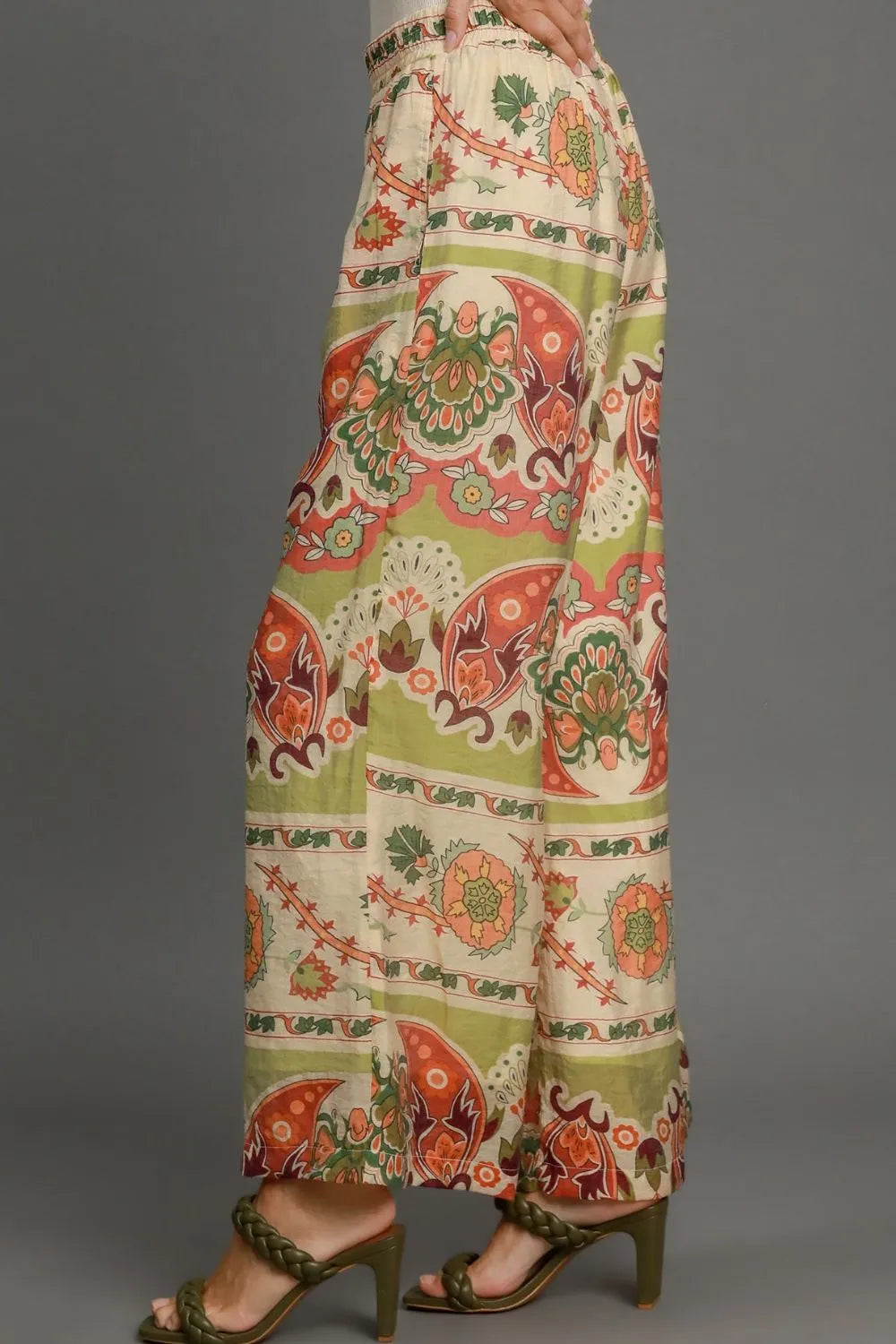 Umgee Full Size Wide Leg Border Print Pants Plus Size - Brittney MADE