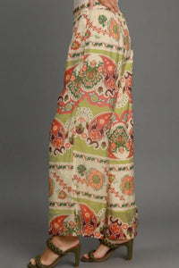 Umgee Full Size Wide Leg Border Print Pants Plus Size - Brittney MADE